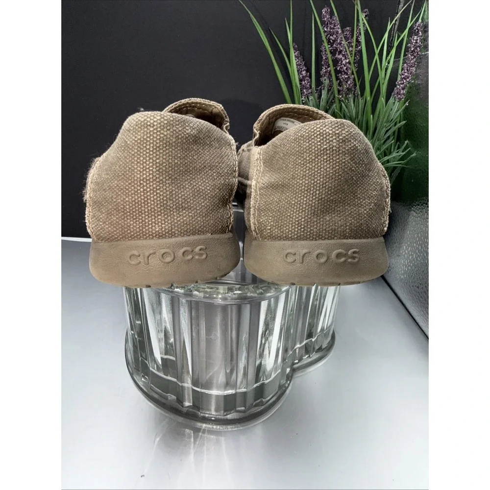CROCS Child Size 13 Shoes SANTA CRUZ II Brown Canvas Slip-On Loafer Beige‎ Brown